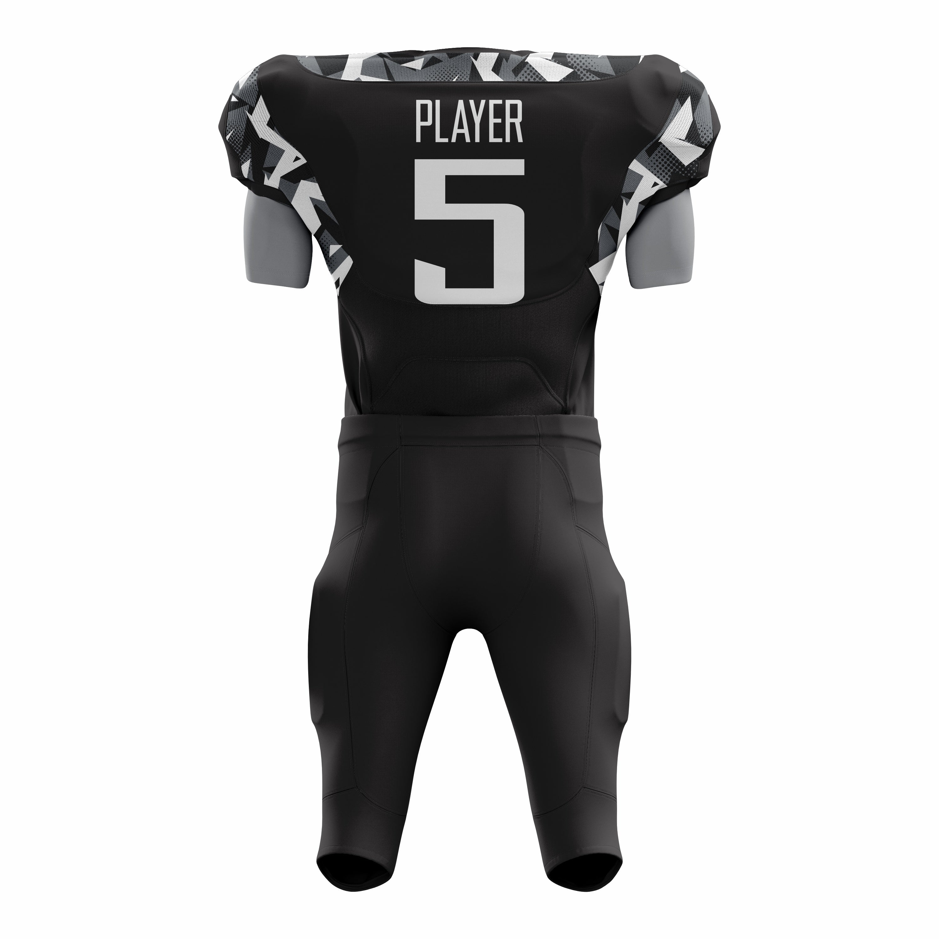 Custom Black Camo American Football Uniforms with Integrated Pads