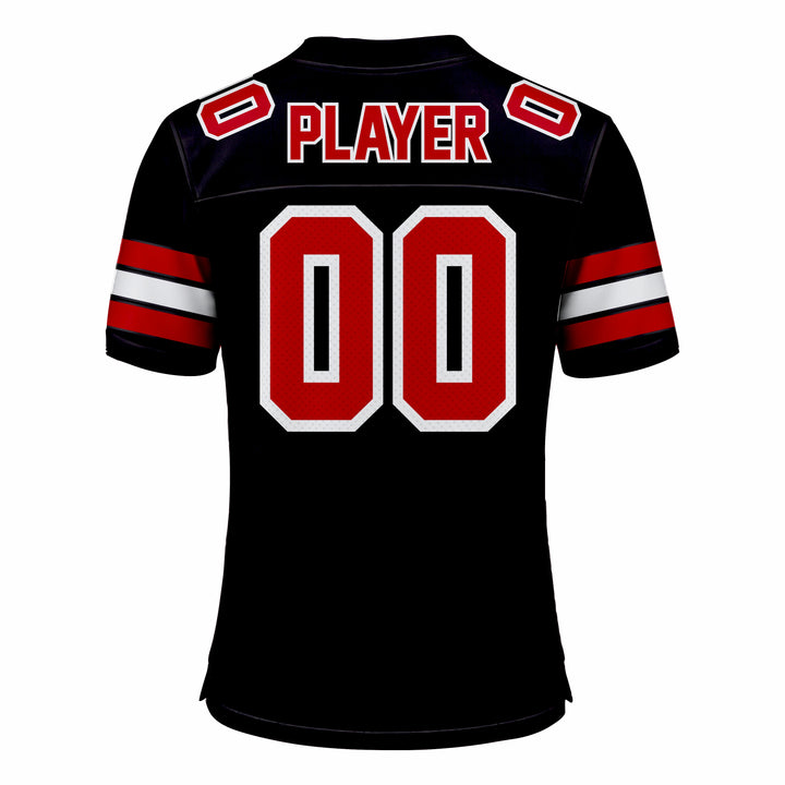 Custom Black, Red & White American Football Fan Jersey