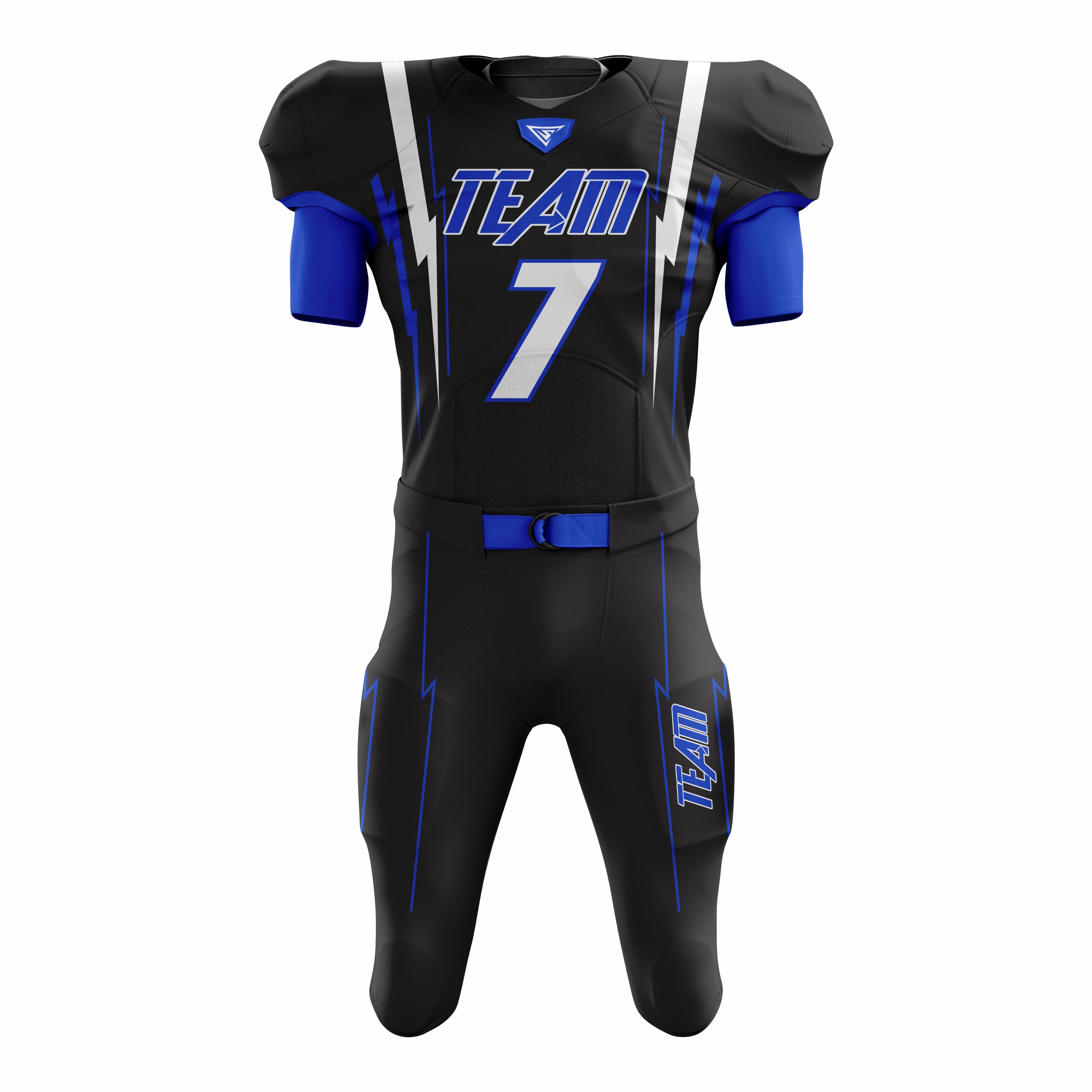 Custom Black Blue American Football Uniforms with Integrated Pads