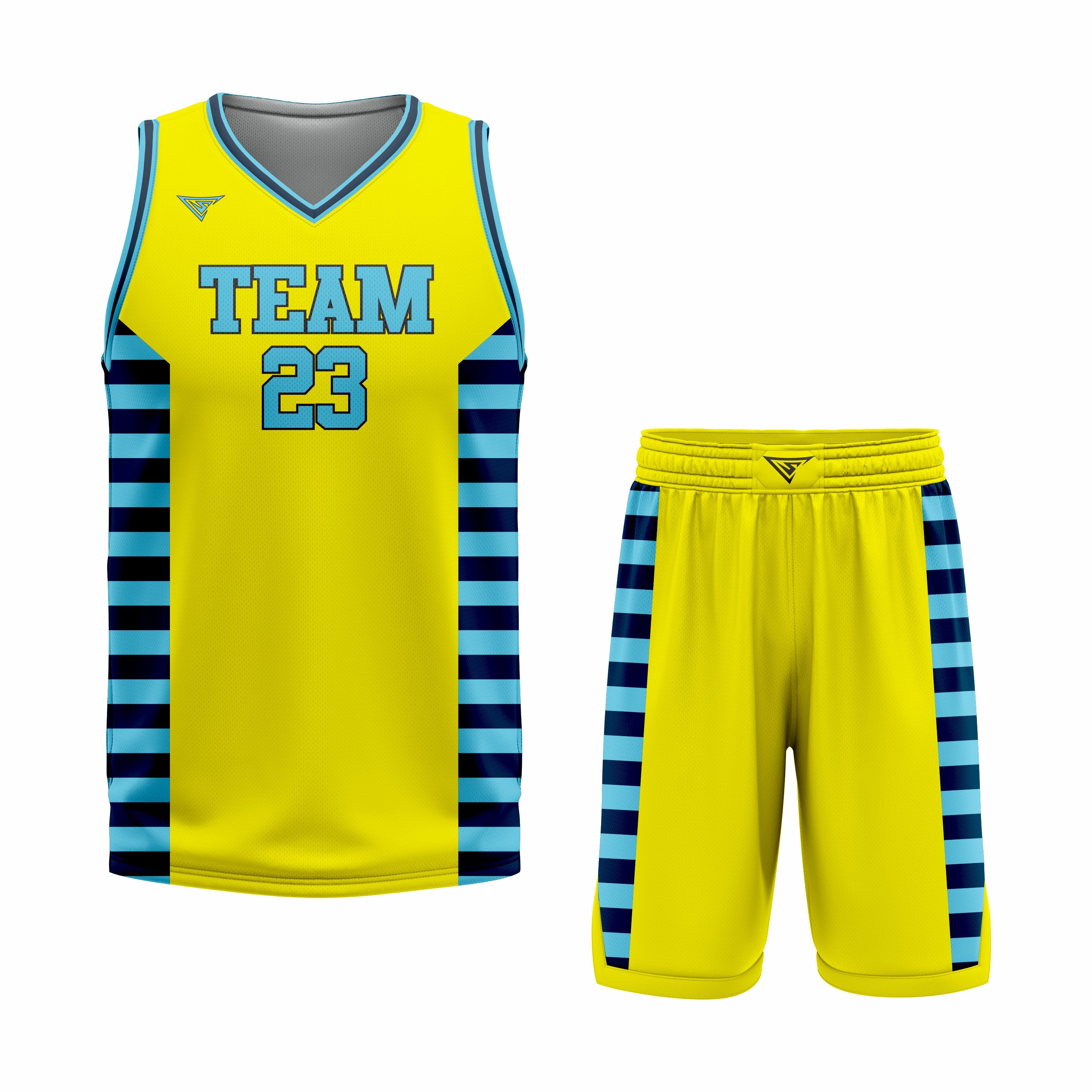 CUSTOM BLUE YELLOW BLACK BASKETBALL UNIFORM