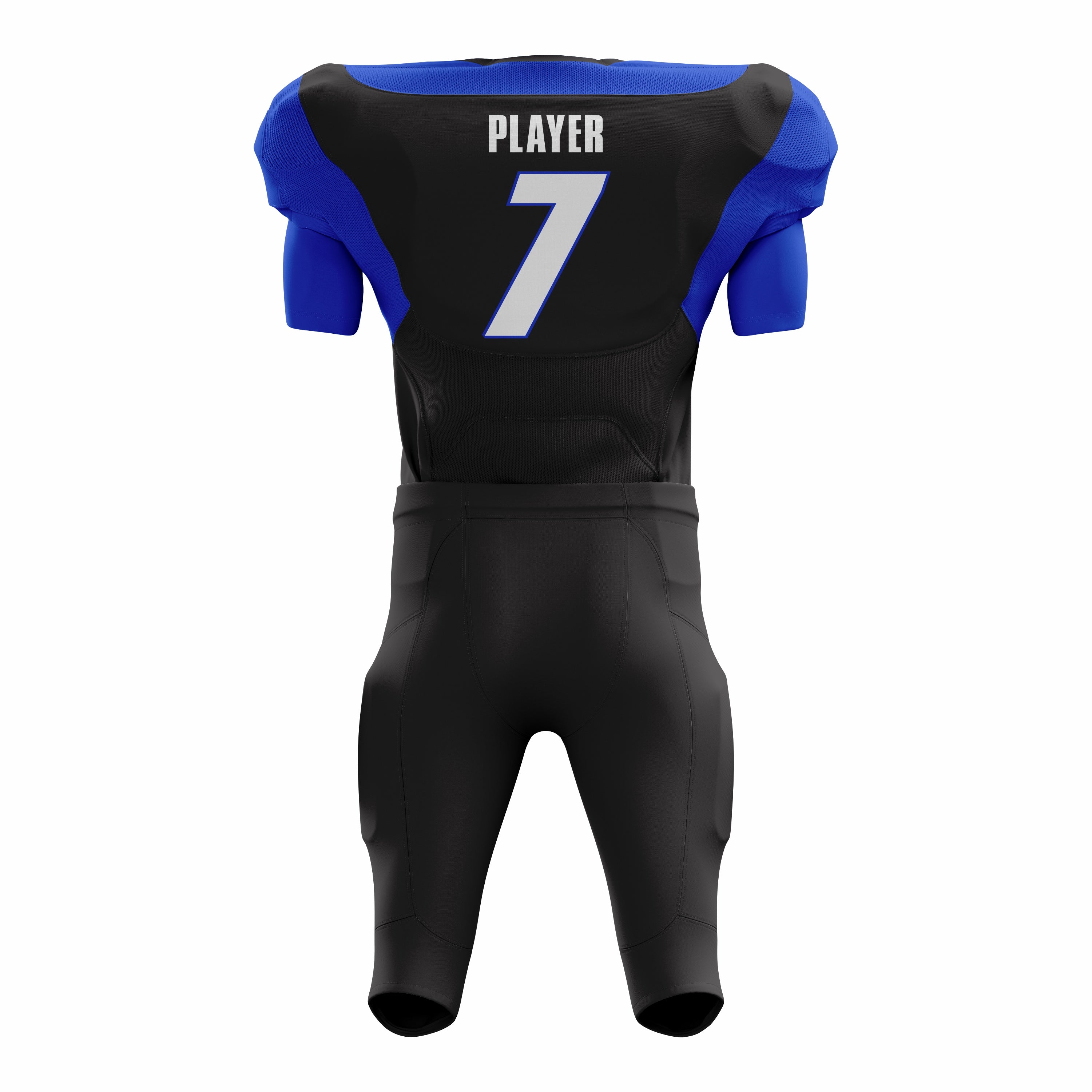 Custom Black Blue American Football Uniforms with Integrated Pads
