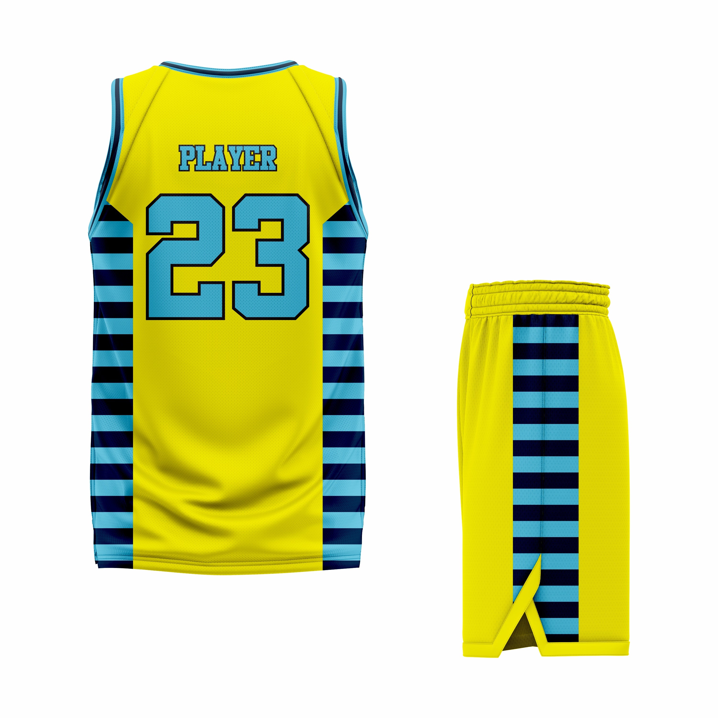 CUSTOM BLUE YELLOW BLACK BASKETBALL UNIFORM