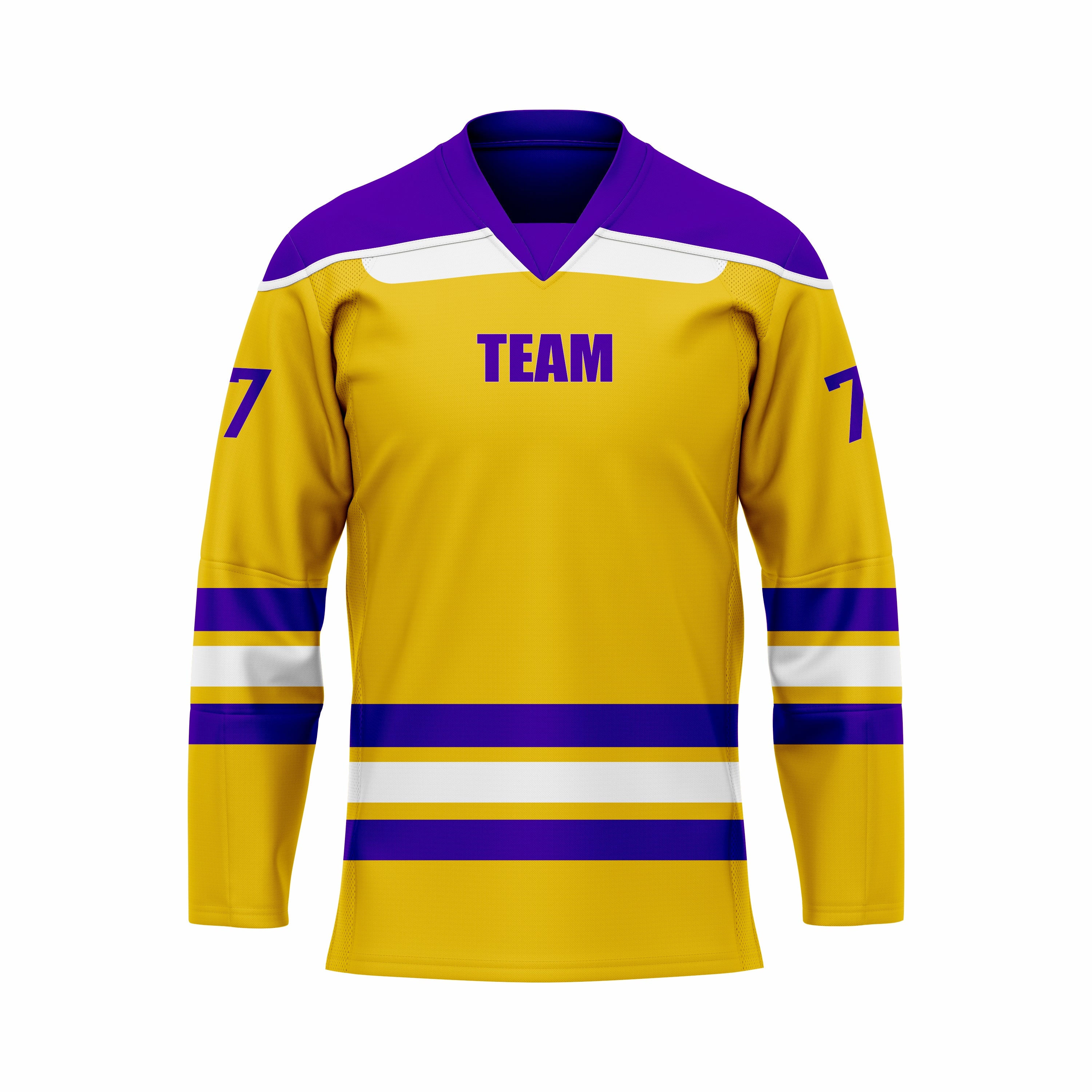 Custom Yellow, Blue & White V-Neck Hockey jersey