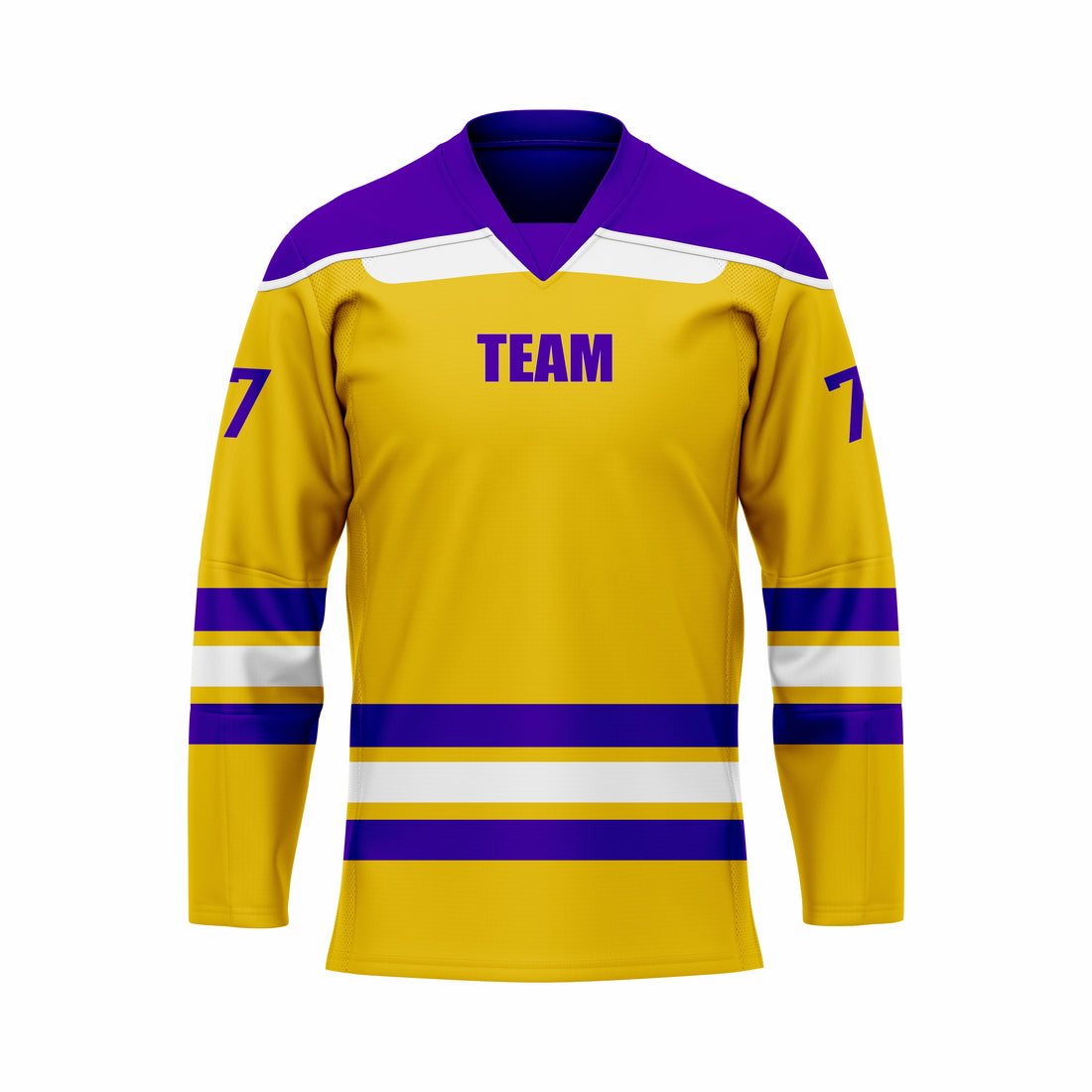 Custom Yellow, Blue & White V-Neck Hockey jersey