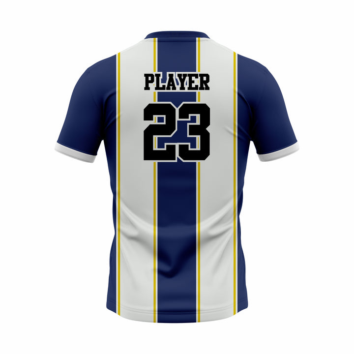 Custom Blue, White & Yellow Sublimation Soccer Jersey