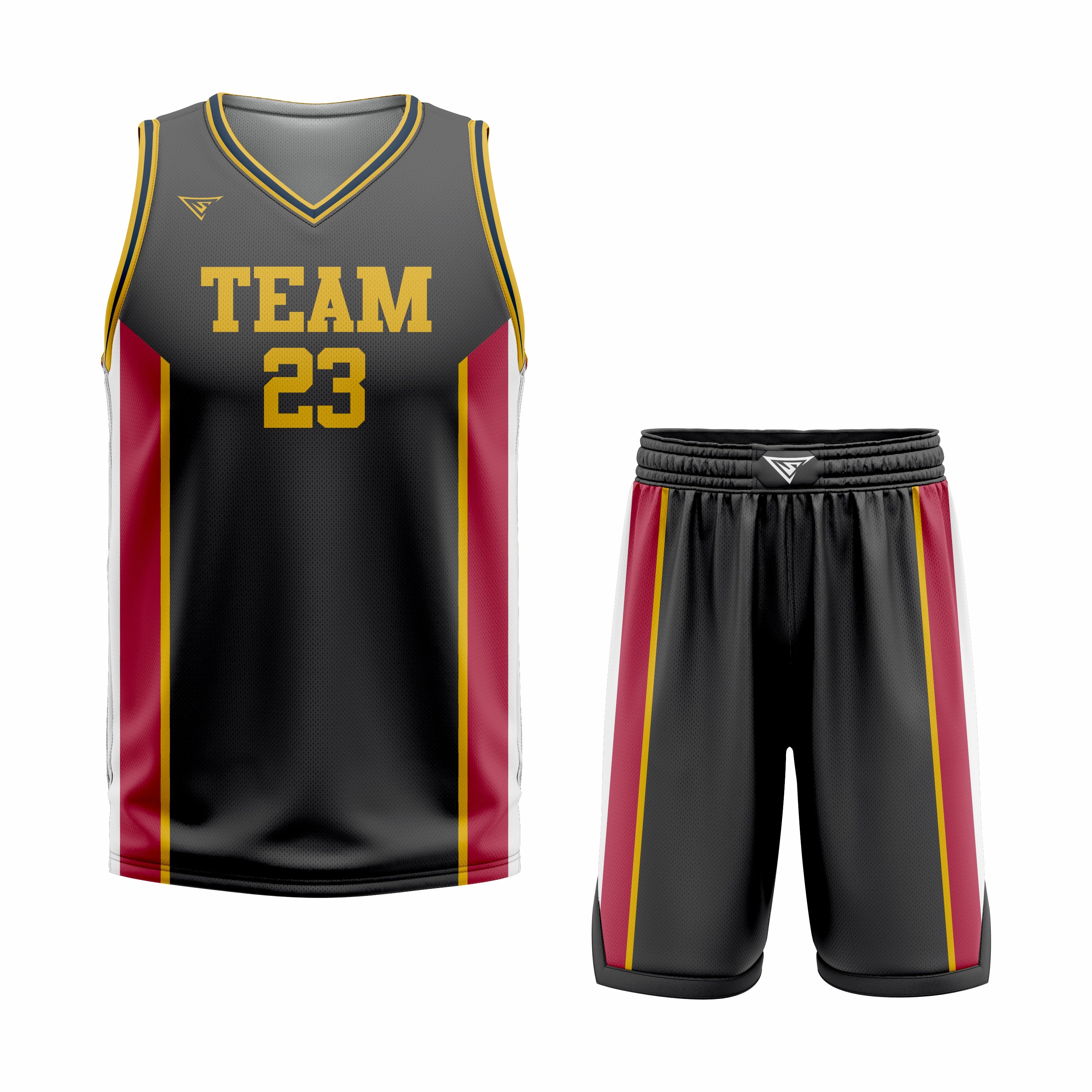 CUSTOM BLACK YELLOW RED BASKETBALL UNIFORM
