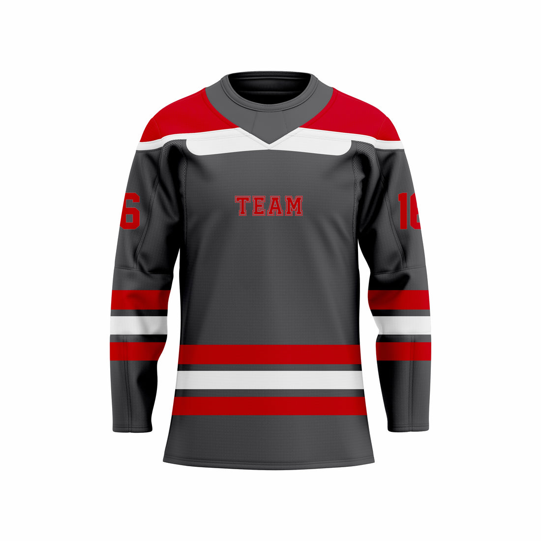 Custom Black, Red & White Crew Neck Hockey jersey