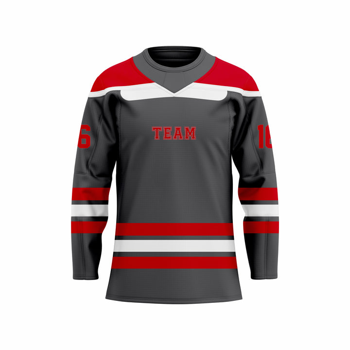 Custom Black, Red & White Crew Neck Hockey jersey