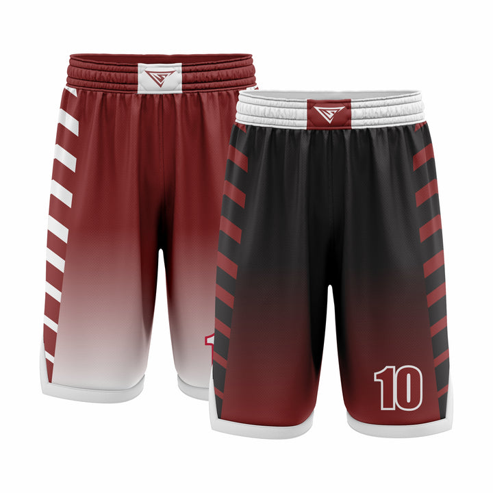 Custom Black, White & Red Reversible Double Side Sublimation Basketball Short