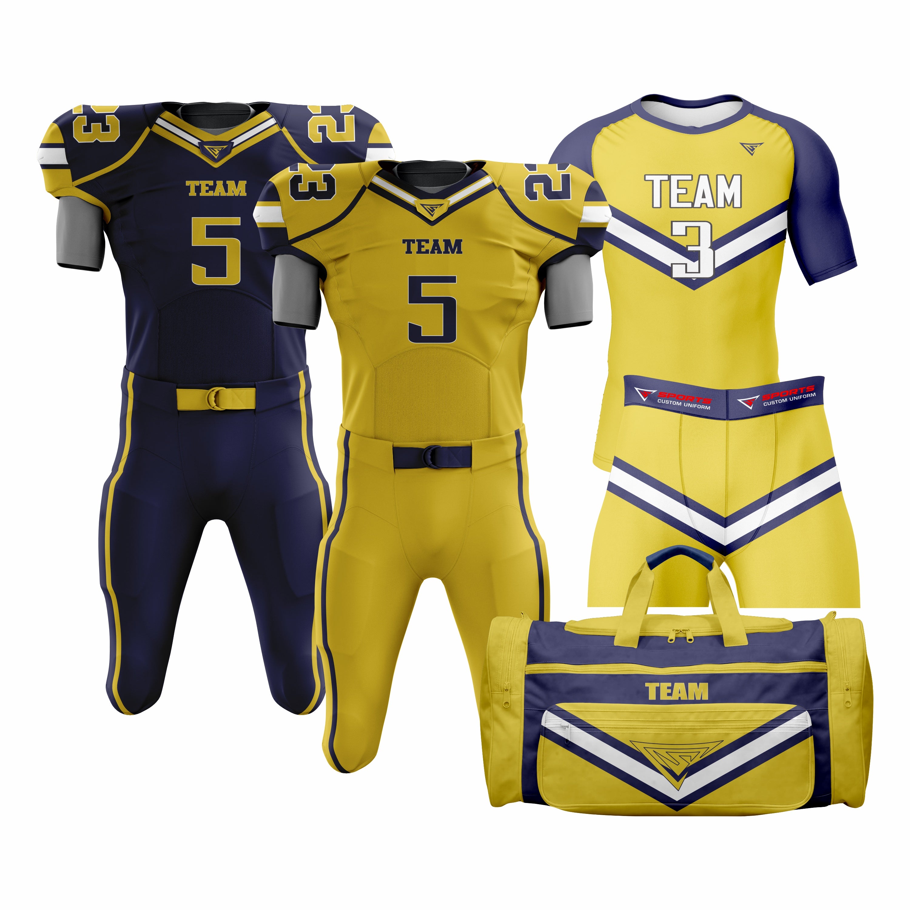 CUSTOM YELLOW, BLUE & WHITE AMERICAN FOOTBALL TEAM UNIFORM PACKAGE DIAMOND PRO