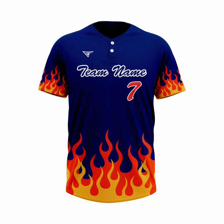 Custom Blue, Red & Orange Authentic Baseball two Buttons Jersey