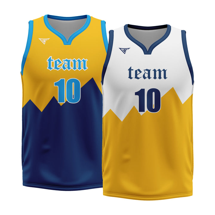 Custom Yellow Blue White Double Side Basketball Jersey | Sports Custom Uniform