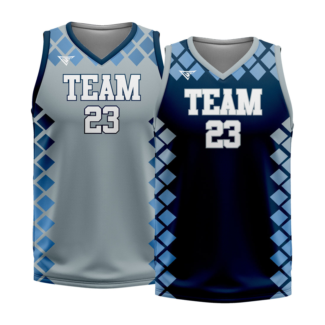 Custom Grey Blue White Double Side Basketball Jersey | Sports Custom Uniform