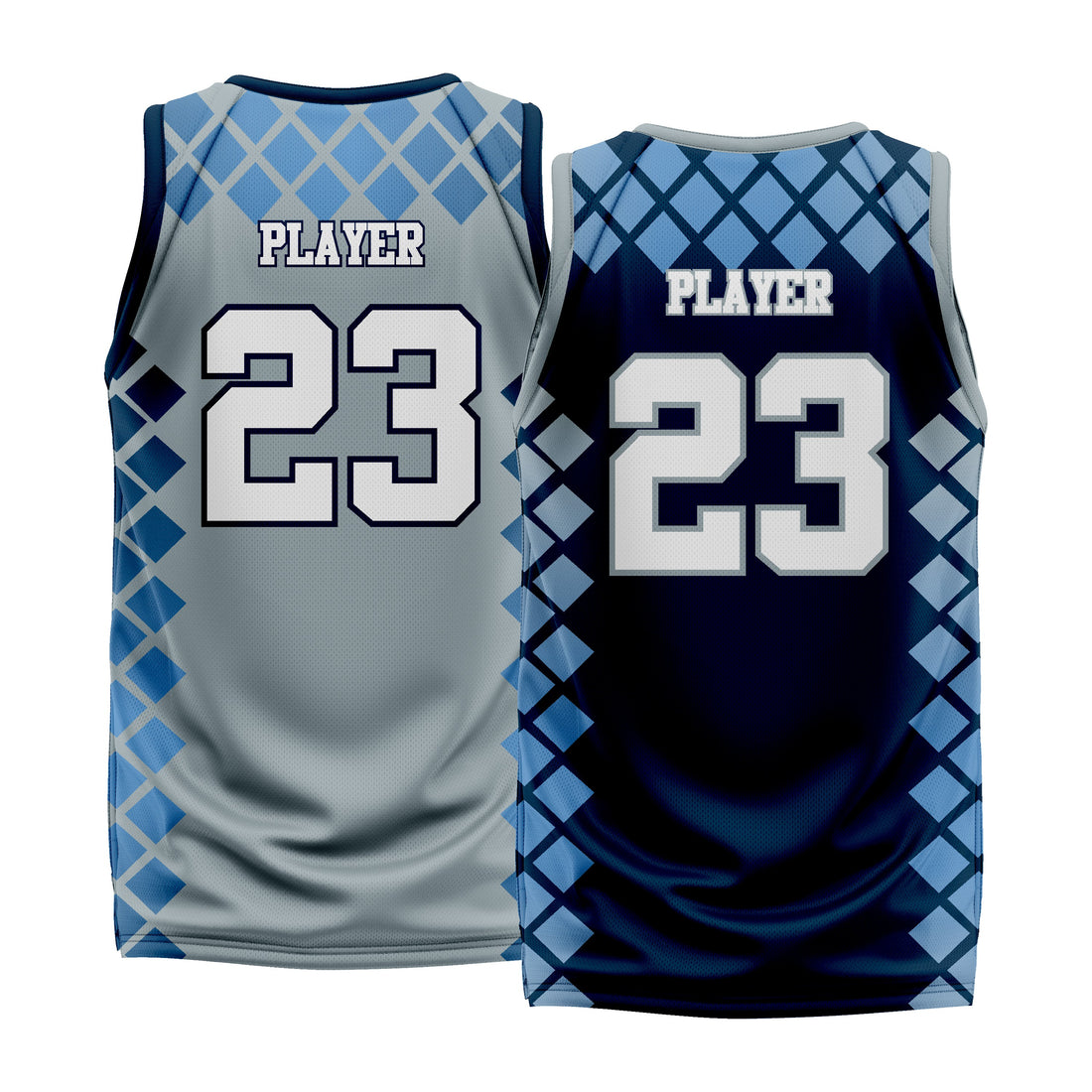 Custom Grey Blue White Double Side Basketball Jersey | Sports Custom Uniform