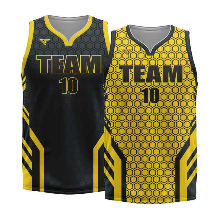Custom Yellow Black White Double Side Basketball Jersey | Sports Custom Uniform