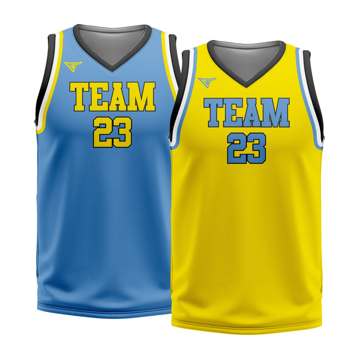 Custom Blue Yellow Double Side Basketball Jersey | Sports Custom Uniform