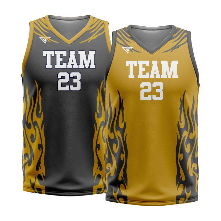 Custom Mustard Black Double Side Basketball Jersey | Sports Custom Uniform