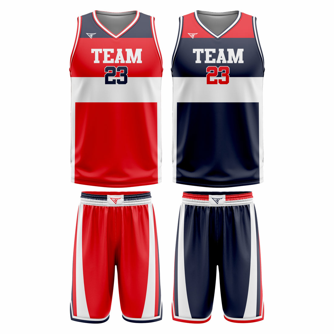 Custom Red white Black- Black white Red Reversible Double Side Sublimation Basketball Uniform