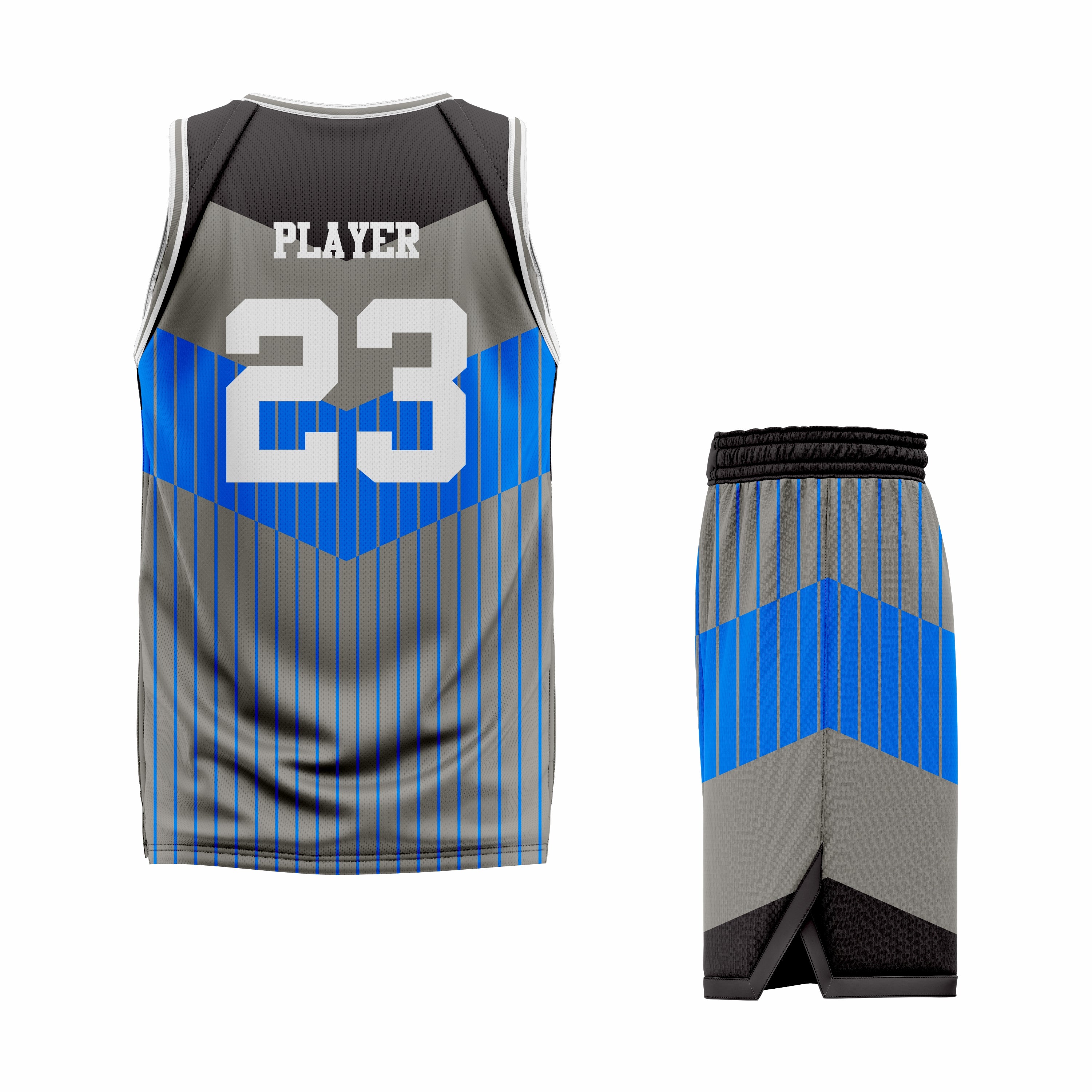 Custom Blue Gray Black- Gray Blue Black Reversible Double Side Sublimation Basketball Uniform
