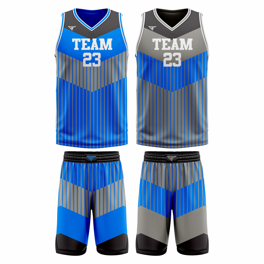 Custom Blue Gray Black- Gray Blue Black Reversible Double Side Sublimation Basketball Uniform