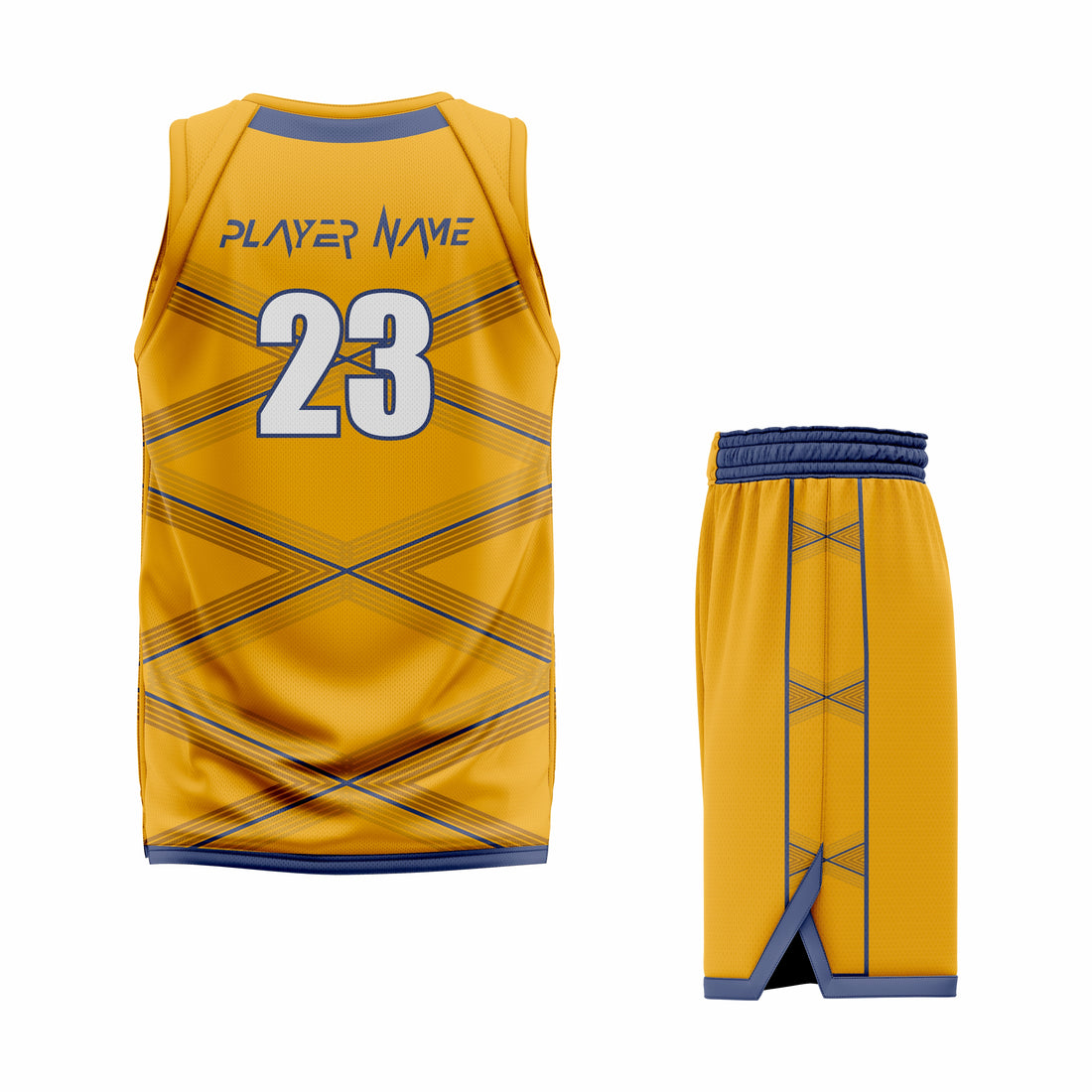 Custom Blue Yellow- Yellow Blue Reversible Double Side Sublimation Basketball Uniform