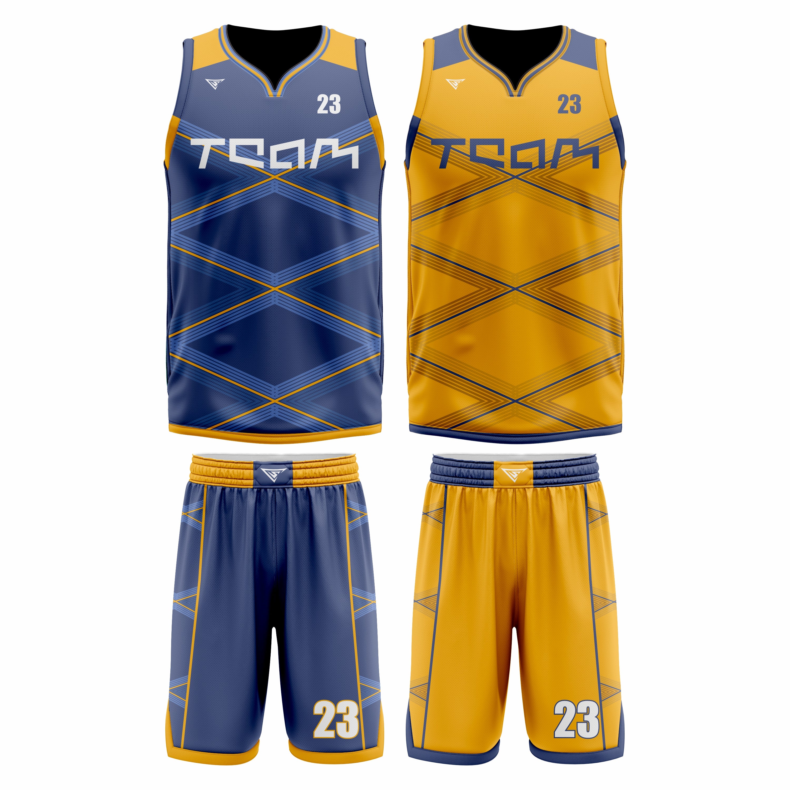 Custom Blue Yellow- Yellow Blue Reversible Double Side Sublimation Basketball Uniform