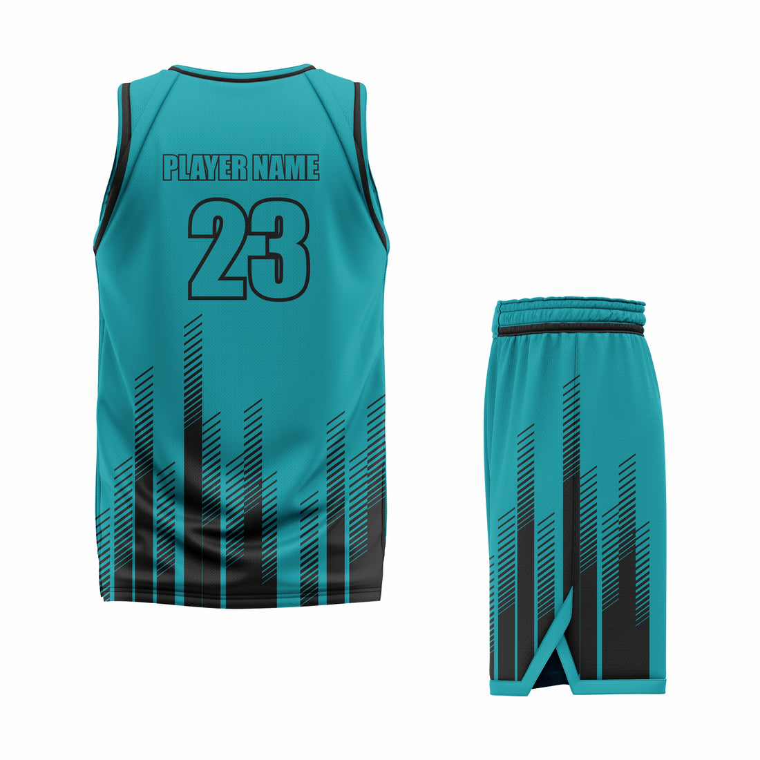 Custom Black Teal - Teal Black Reversible Double Side Sublimation Basketball Uniform