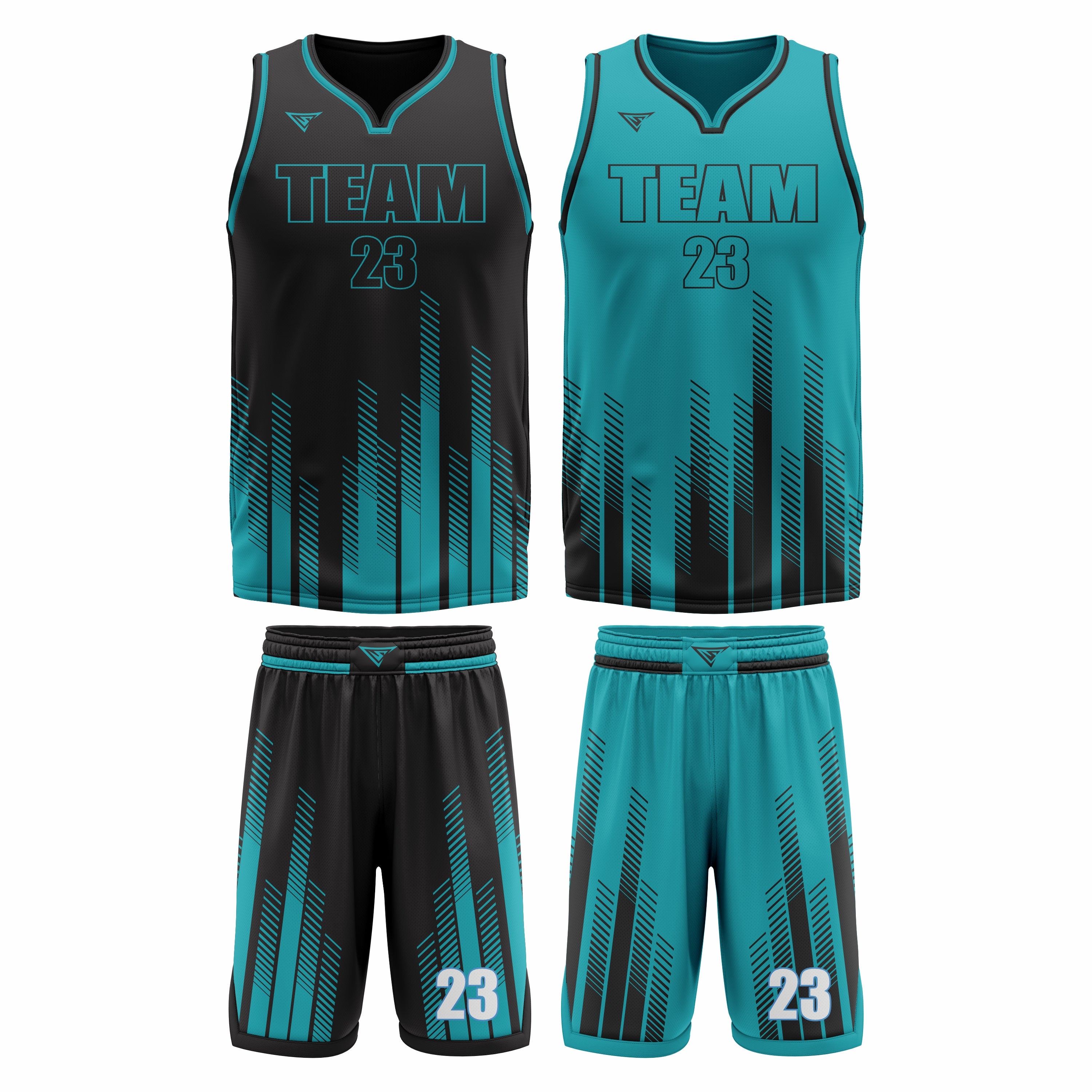 Custom Black Teal - Teal Black Reversible Double Side Sublimation Basketball Uniform