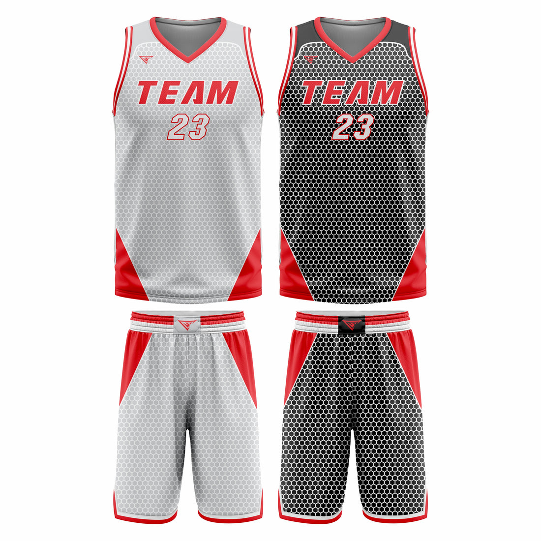 Custom Gray Red- Dar Gray red Reversible Double Side Sublimation Basketball Uniform