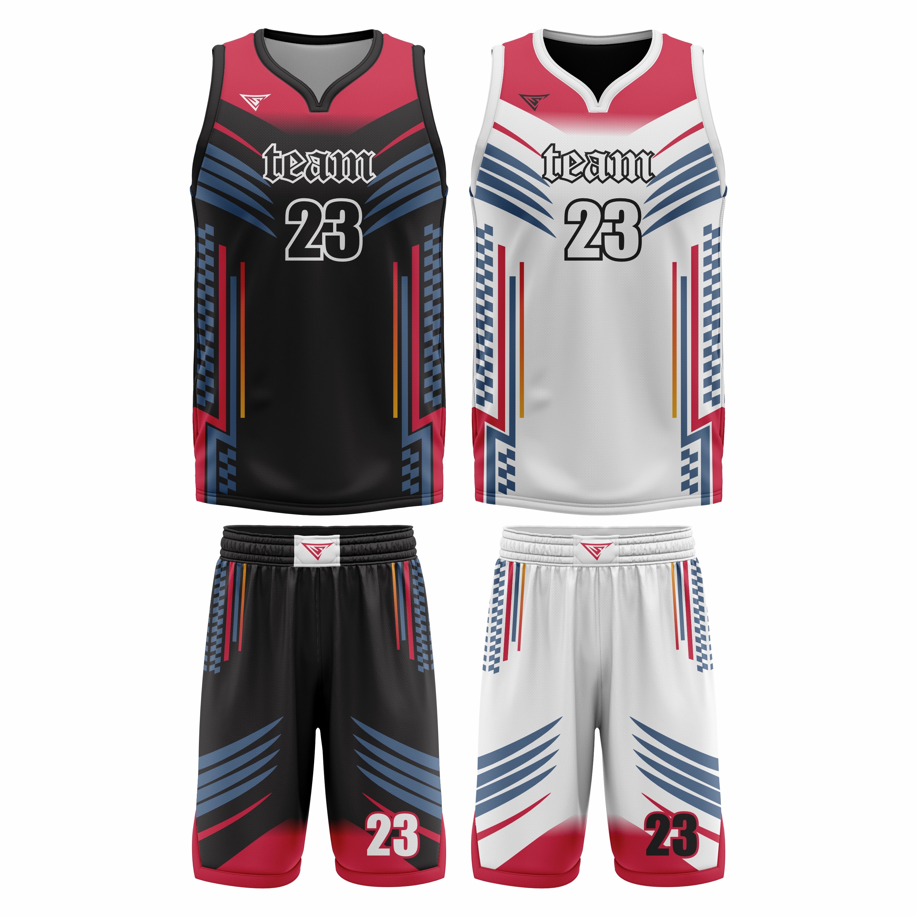 Custom Red Black- White Red Reversible Double Side Sublimation Basketball Uniform