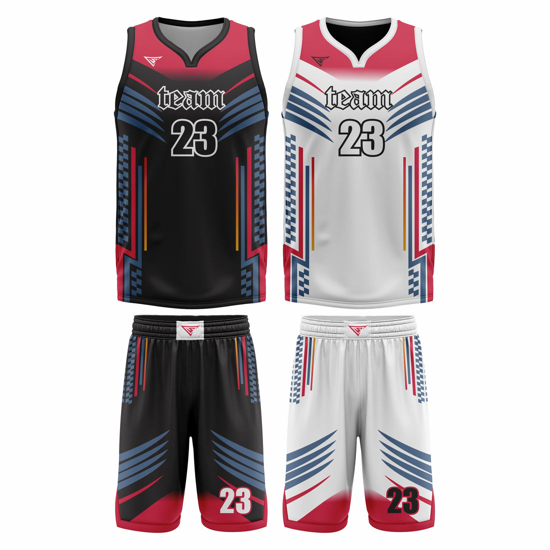 Custom Red Black- White Red Reversible Double Side Sublimation Basketball Uniform