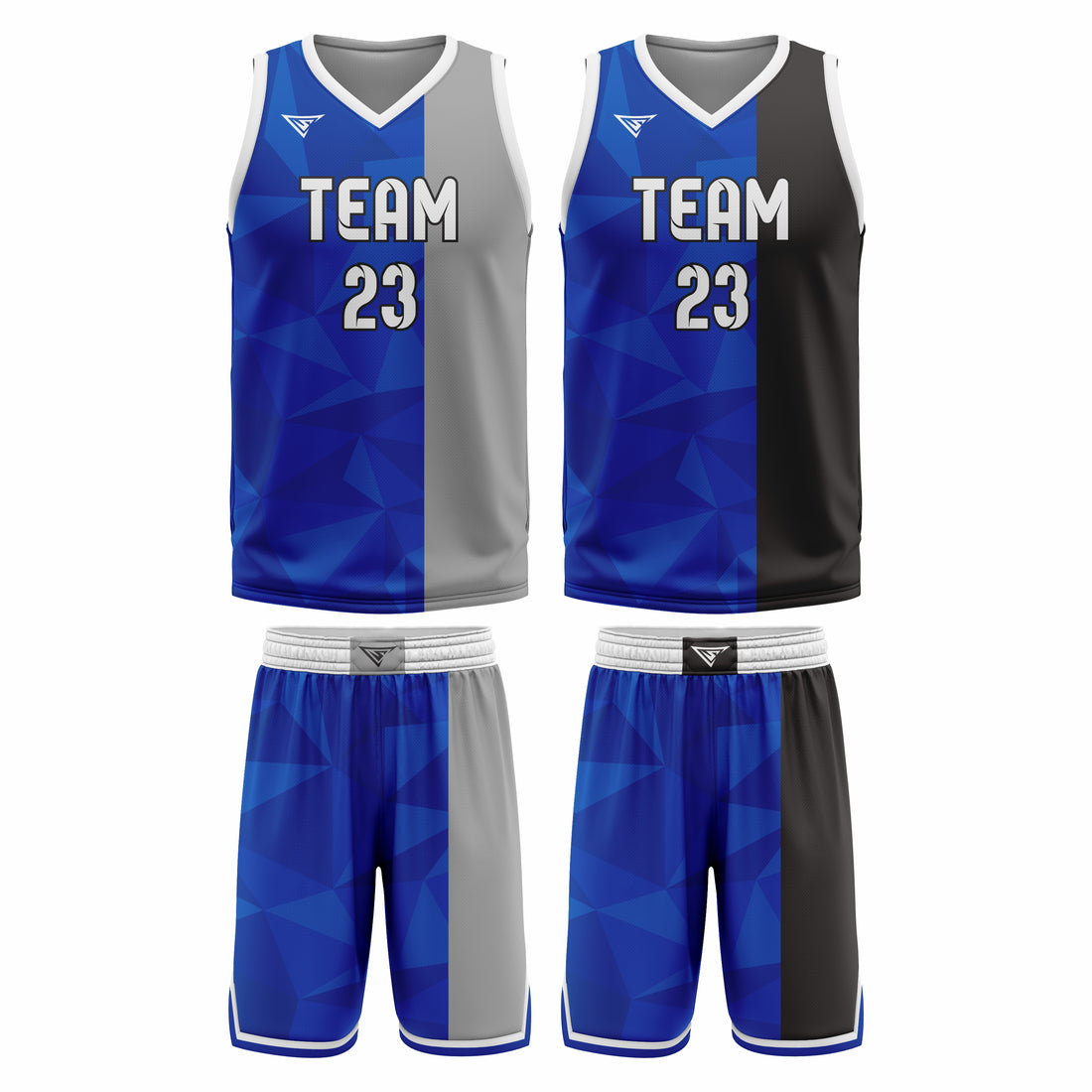 Custom Blue Gray- Blue Black Reversible Double Side Sublimation Basketball Uniform