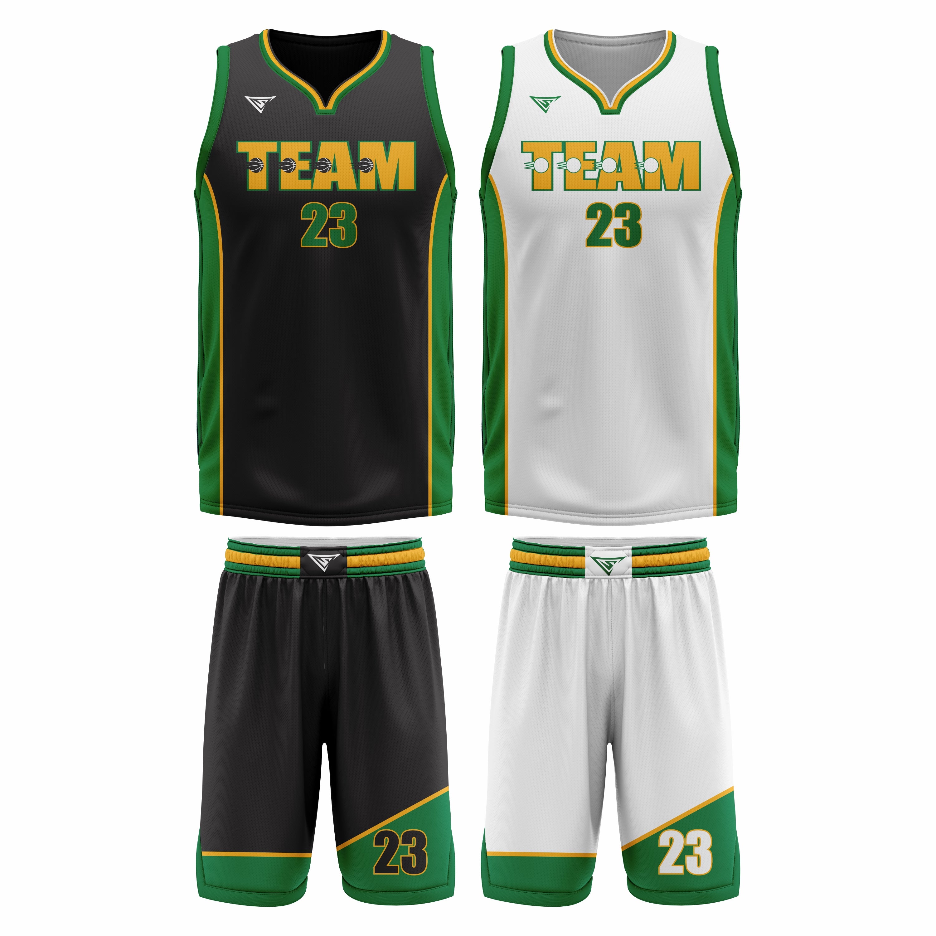 Custom Green Black- White Green Reversible Double Side Sublimation Basketball Uniform