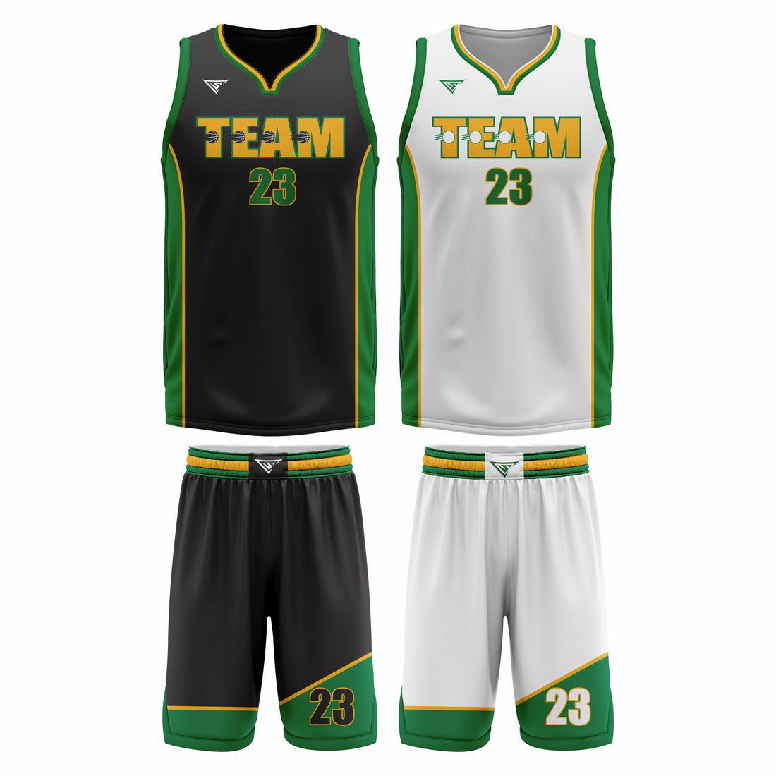 Custom Green Black- White Green Reversible Double Side Sublimation Basketball Uniform