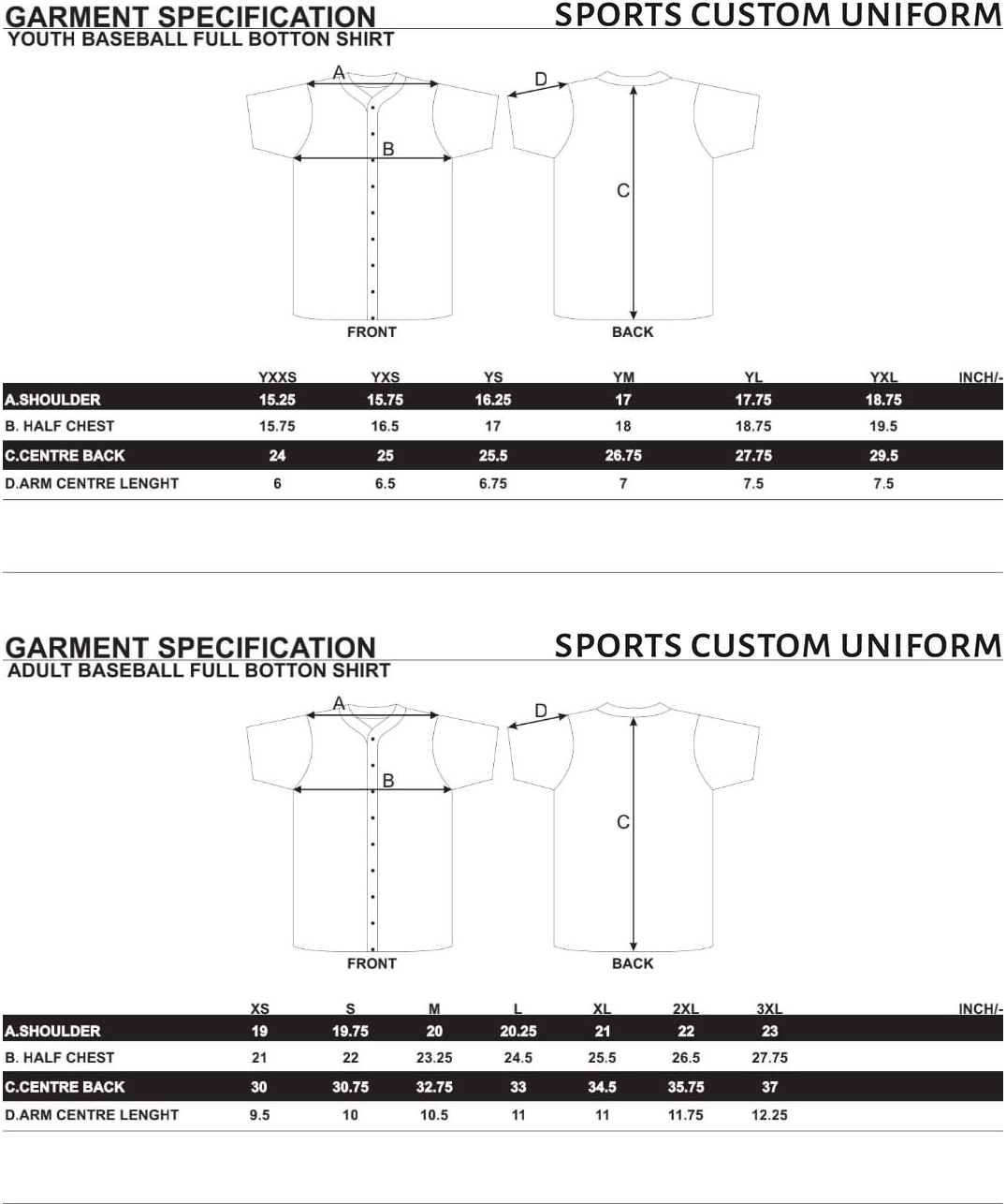 Custom Sports Uniform Store | Size Guides for Men, Women, and Kids